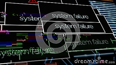 System failure pop ups with on-off signal, application error. Animation. System failed messages all over the computer Stock Photo