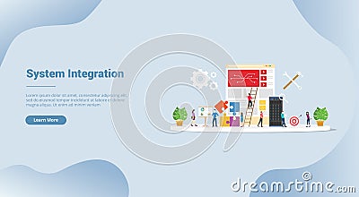 System integration technology for website template or landing homepage banner - vector Cartoon Illustration