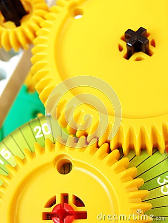System of interconnected gears Stock Photo