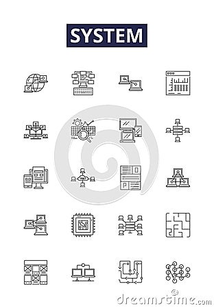 System line vector icons and signs. Computing, Technology, Software, Network, Operating, Automated, Infrastructure Vector Illustration