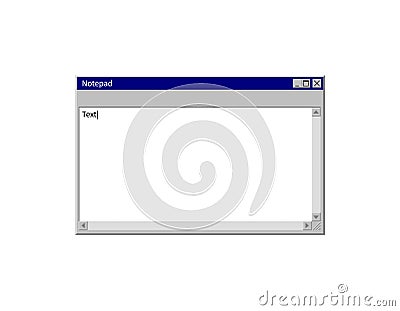 System Notepad template. Retro 90s PC interface. Blank notepad copy space. Empty element of computer operating system Vector Illustration
