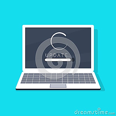 System software update and upgrade concept. Loading process in laptop screen. Vector Illustration