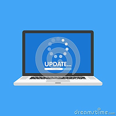 System software update and upgrade concept. Loading process in laptop screen. Vector illustration Cartoon Illustration