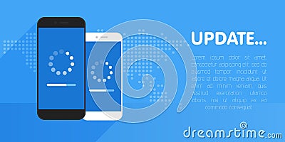 System software update and upgrade concept. Loading process in smart phone screen. Vector illustration Cartoon Illustration