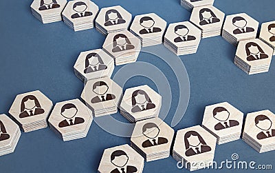 System structure of company employees as chains of hexagons. Development and teambuilding. Organization of business, distribution Stock Photo