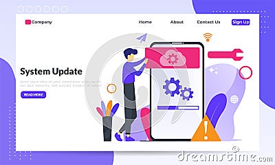 System Update Improvement Change New Version software. Installing update process, upgrade program, data network installation, flat Vector Illustration