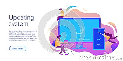 System update or software installation concept in flat vector design. Creative illustration for computer and smartphone upgrade or Vector Illustration