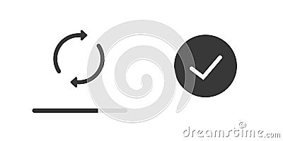 System update upgrade progress bar icon vector simple modern graphic, finished software loading check mark symbol sign pictogram, Vector Illustration
