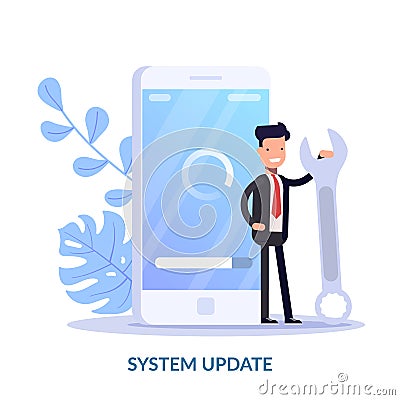 System update vector illustration concept. Cartoon people update operation system can use for, landing page, template Vector Illustration