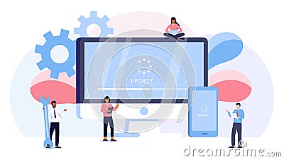 System update vector illustration concept, people update operation system can use for, landing page, template, ui, web, mobile app Vector Illustration