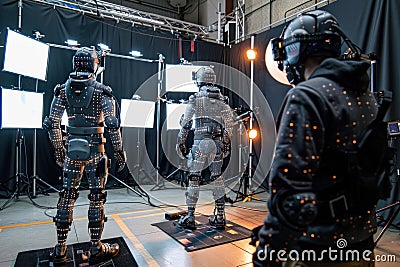 3D motion capture system for animation production using reflective markers. Stock Photo