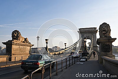 Széchenyi Chain Bridge, formerly known as Chain Bridge, is located in Budapest, Hungary Editorial Stock Photo