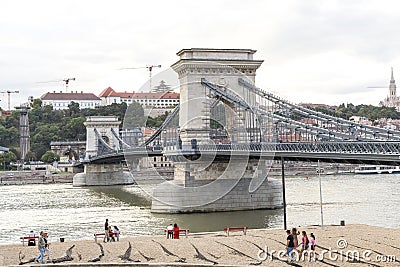 Széchenyi Chain Bridge in Budapest Editorial Stock Photo