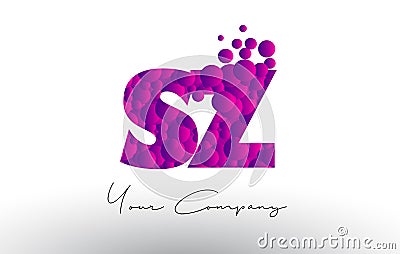 SZ S Z Dots Letter Logo with Purple Bubbles Texture. Vector Illustration