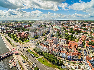 Szczecin aerial view - Chrobrego Boulevard. Landscape of Szczecin with the river Odra and the horizon. Stock Photo