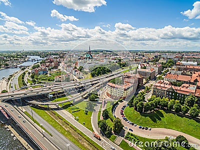 Szczecin aerial view. Landscape of the old town, with a visible castle and basilica. Stock Photo