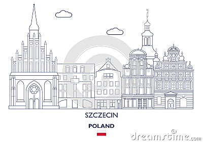 Szczecin City Skyline, Poland Vector Illustration