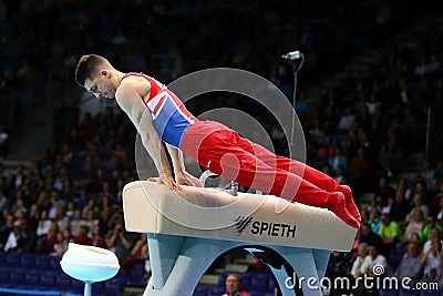 British gymnast Max Whitlock competes on the pommel horse Editorial Stock Photo