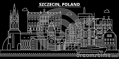 Szczecin silhouette skyline. Poland - Szczecin vector city, polish linear architecture, buildings. Szczecin travel Vector Illustration