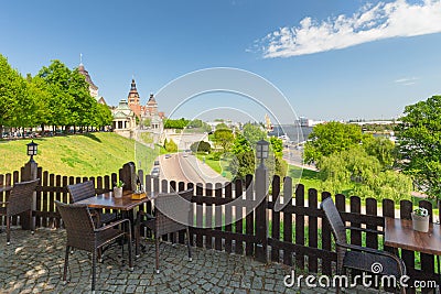Szczecin. Panoramic view on Chrobry embankment and waterfront Stock Photo