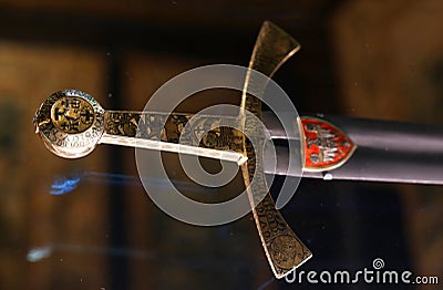 Szczerbiec (The Jagged Sword), the ceremonial sword used during coronations of Polish kings Editorial Stock Photo