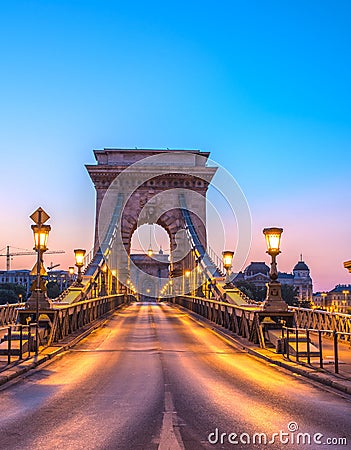 The Szechenyi Chain Bridge (Budapest, Hungary) Stock Photo