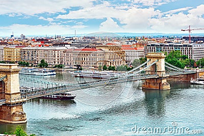 Szechenyi Chain Bridge-one of the most beautiful bridges of Budapest, Hungary. Editorial Stock Photo