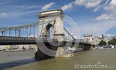 Szechenyi Lanchid - historical bridge over Danube in Budapes the capital of Hungary Stock Photo