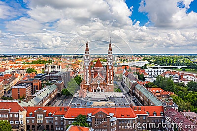 Szeged, Hungary - Aerial panoramic view of the Votive Church and Cathedral of Our Lady of Hungary Szeged Dom on a summer day Stock Photo