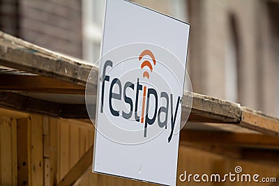 SZEGED, SEPTEMBER 12, 2022: Selective blur on a festipay logo in Szeged. Festipay is a hungarian company offering event management Editorial Stock Photo