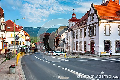 Szklarska Poreba, Poland - June 30, 2022: Beautiful architecture of the Szklarska Poreba town in Karkonosze mountains, Giant Editorial Stock Photo
