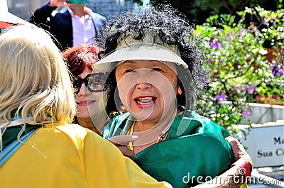 Pre-candidate Nise Yamaguchi in the sun at the demonstration on Paulista avenue Editorial Stock Photo