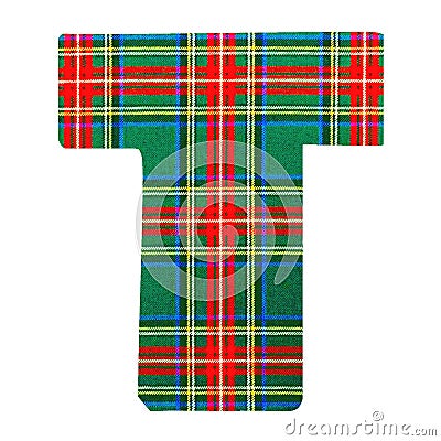 T ALPHABET LETTER - Scottish style fabric texture Letter Symbol Character on White Background Stock Photo
