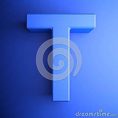 T alphabetic letter blue, isolated on blue background - 3D rendering illustration Cartoon Illustration