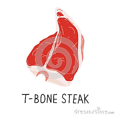 T-bone or porterhouse steak, raw meat, beef cut, isolated realistic vector illustration, good as icon or cafe Vector Illustration