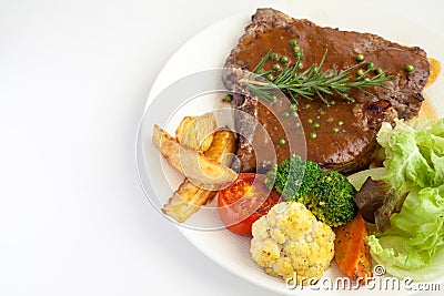 T-Bone Steak with Fresh Rosemary with Black Pepper Gravy Sauce Stock Photo