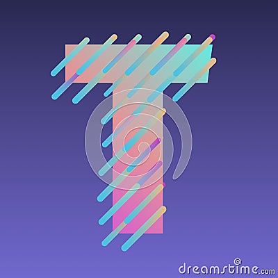 T, 3d alphabet, multicolored letters and Lines on violet background, 3d rendering, uppercase font Stock Photo