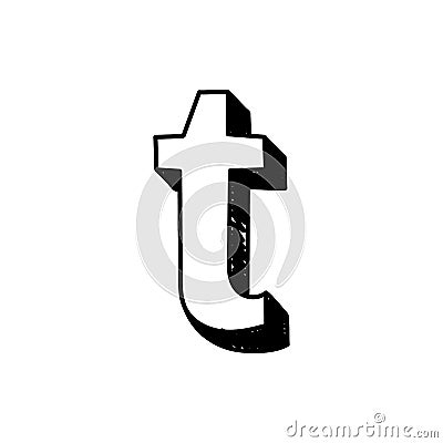 T letter hand-drawn symbol. Vector illustration of a small English letter t. Hand-drawn black and white Roman alphabet Vector Illustration