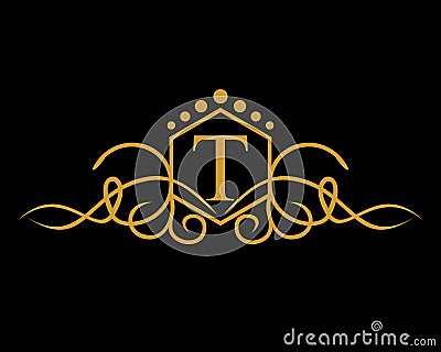 T letter initial with luxury crest Vector Illustration