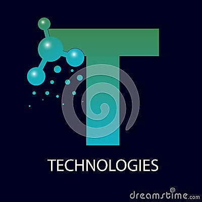 T letter technology logo with molecule Vector Illustration