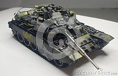 After working for several days, I finally completed the metal puzzle T-90 main chariot to take a photo Stock Photo