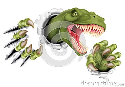 T Rex Dinosaur Claws Ripping Vector Illustration