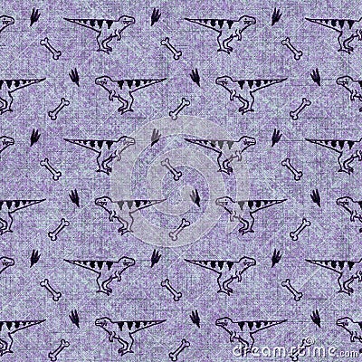 T rex dinosaur extinct seamless linen style pattern. Organic natural tone on tone fossil design for throw pillow, soft Stock Photo