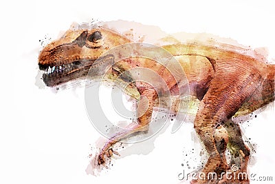 T-Rex dinosaur isolated on white background. Watercolor style Stock Photo