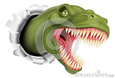 T Rex dinosaur ripping through a wall Vector Illustration