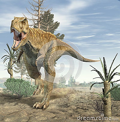 T-Rex dinosaur running. 3D illustration Cartoon Illustration
