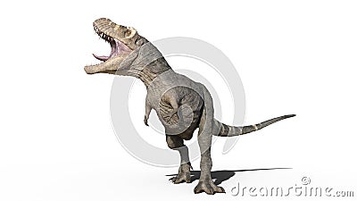 T-Rex Dinosaur, Tyrannosaurus Rex reptile roars, prehistoric Jurassic animal isolated on white background, 3D rendering Cartoon Illustration