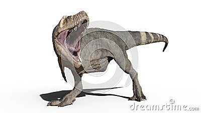 T-Rex Dinosaur, Tyrannosaurus Rex reptile walking, prehistoric Jurassic animal isolated on white background, 3D rendering Cartoon Illustration