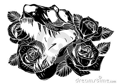 T-rex jurassic art skull skeleton tyrannosaurs reptile Vector Illustration