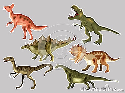 T-REX, Tyrannosaur, Velociraptor, Triceratops, Brontosaurus, Pa Vector Illustration